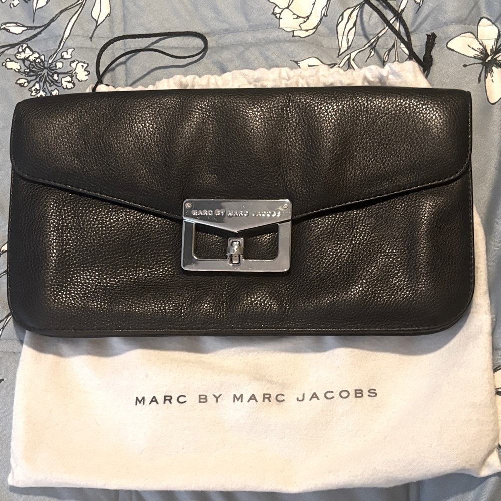 Marc by Marc Jacobs Black Pebbled Leather Clutch with Silver Hardware